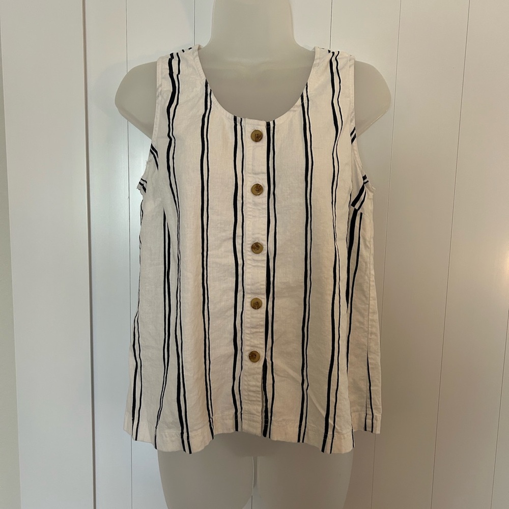 LOFT White and Black Striped Sleeveless Top